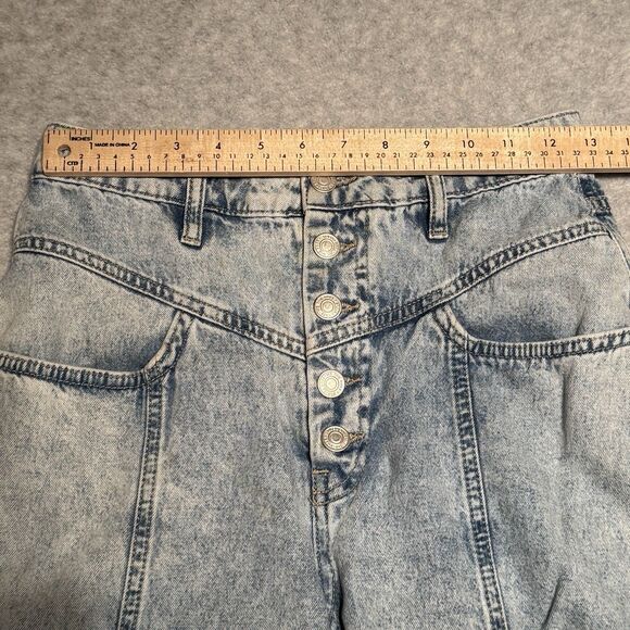 Free People High Rise Button Fly Tapered Jean Light Wash Distressed Look Size 27 - Picture 5 of 13